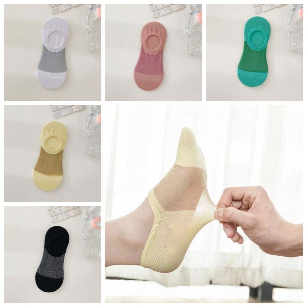 

5Pairs Invisible Summer Ankle Socks Non-Slip Women Short Tube Sock Fashion Ice Silk Boat Socks Girl 5Pairs