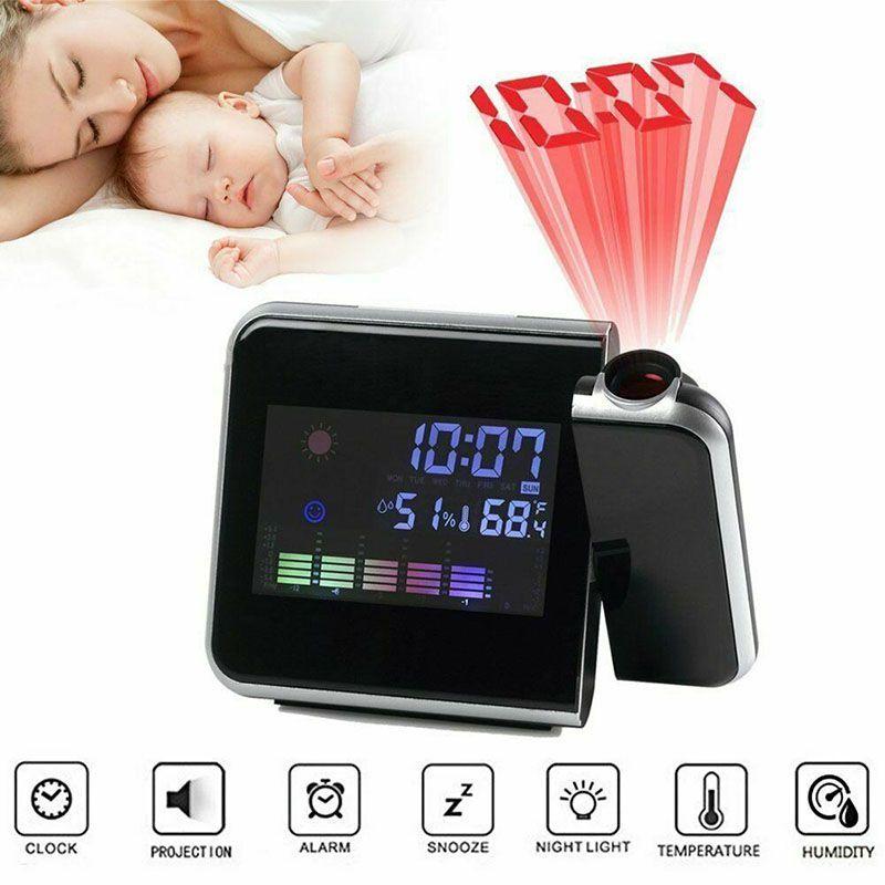 Led Digital Projection Alarm Clock Weather Thermometer Snooze Back Light