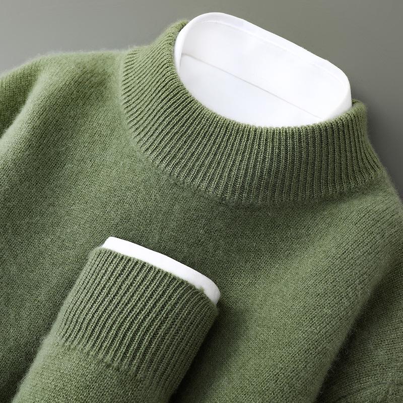 Men's 100% Wool Half-High Neck Loose Knit Sweater - Autumn/Winter Cashmere Pullover