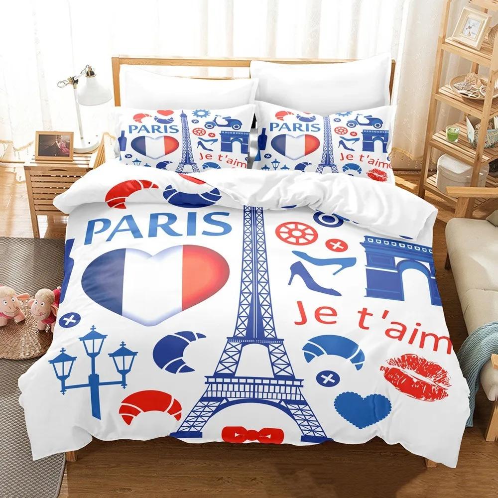 King Comfortable Quilt Cover Set Beding Digital Printing Pink Love Paris Tower Luxurious Bed Linen Set 28*28 Including (duvet Cover+pilowcase