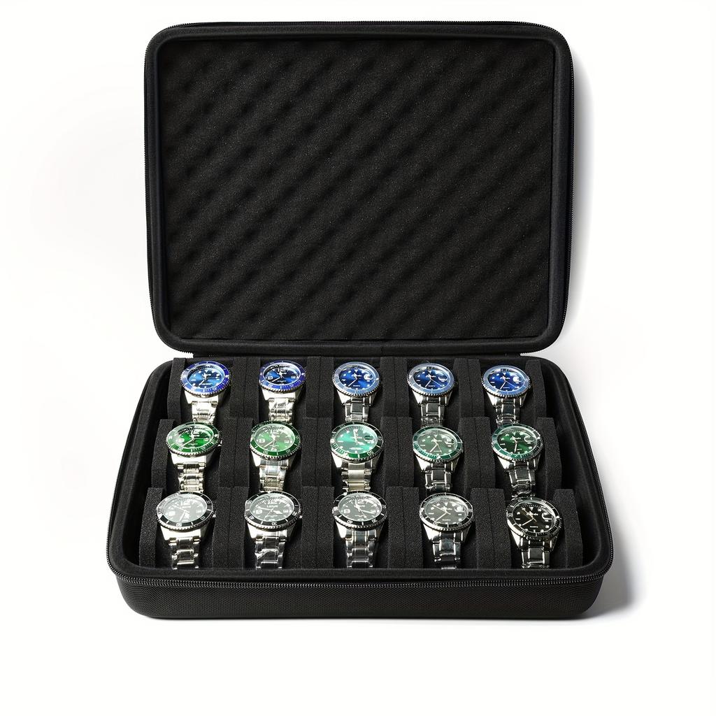 15-card watch box, stores 15 watches, suitable for large and small watches, with shockproof sponge pillow, portable for travel
