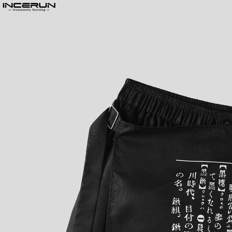INCERUN Men Print Gothic Pleated Apron Style Irregular Layers Skirt Pants