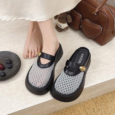 Plateauschuhe Boken Damenschuhe Taschenkopf Halbschuhe Sommerbekleidung 2025 neue Schuhe lässige Ein-Pedal-Mesh-Kühle Slipper