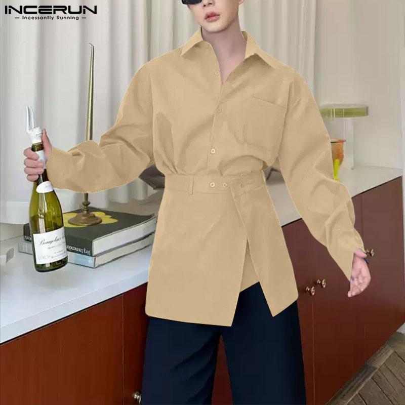 INCERUN Men Two Pieces Long Sleeve Buttons Shirts with Wrap Hem Sets