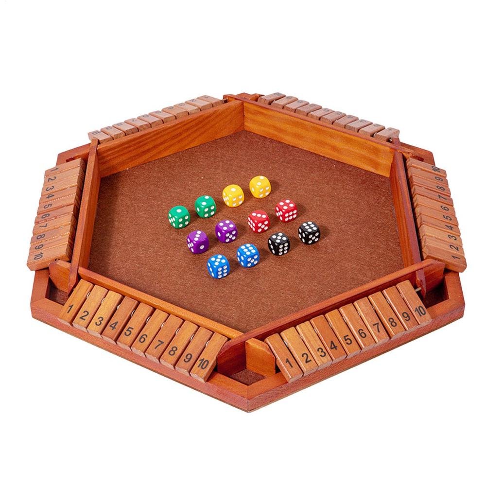 Shut The Box 6-sided Wood Tabletop Toy Board Entertainment Game for Outdoor Party Gathering School Travel Teens Adults Kids