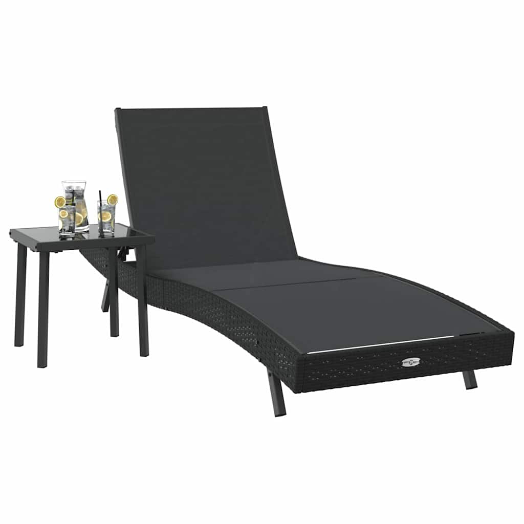 Sun Lounger Set 2 pcs Black Poly Rattan