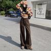 Maillard Women's Retro Brown Wide-Leg High-Waist Jeans, Plus Size, Floor-Length, Spring/Autumn 2025