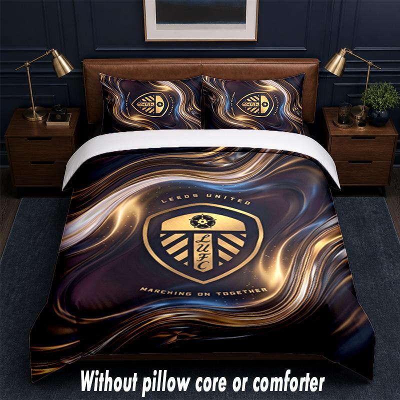 Leeds United Football Design Bed Bedding Set 1 Duvet Cover + 2 Pillowcases Soft Breathable Household Bed Linens