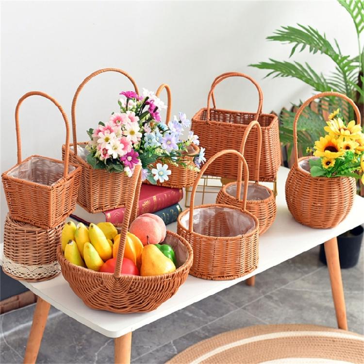 Handwoven Floral Basket Rattan Storage Basket for Picnics and Outdoor Activities