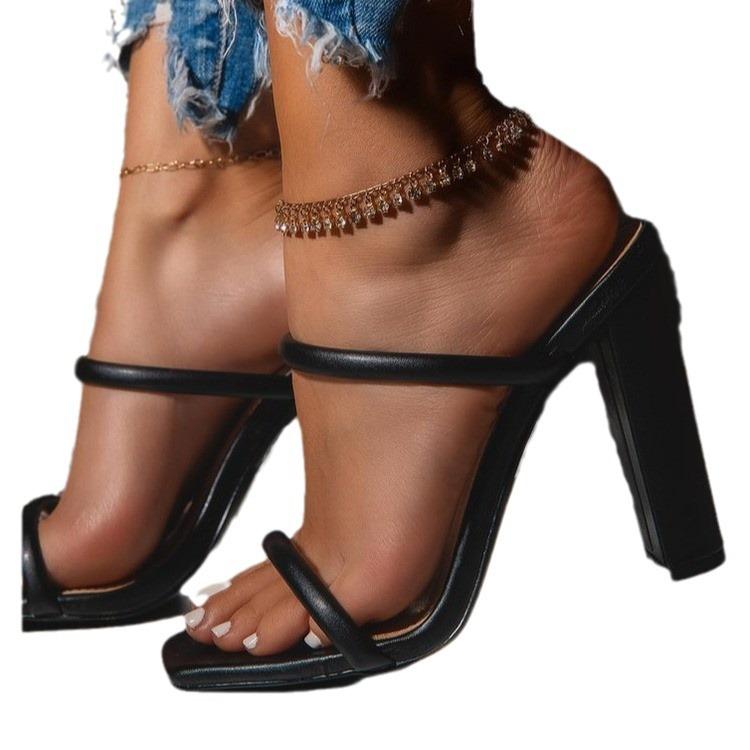 Slippers Large Size Super High Heel Slippers Women's Square Head Thick Heel One-word Wind Slippers