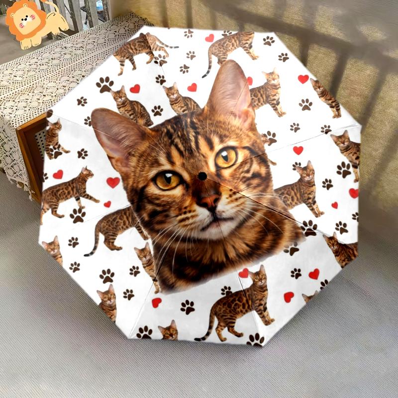 1 Stück Automatischer Faltregenschirm - Süßes Katzen-Hasen-Muster, Tragbares & Faltbares Design mit 8 Speichen, Weihnachts-Geburtstagsgeschenke