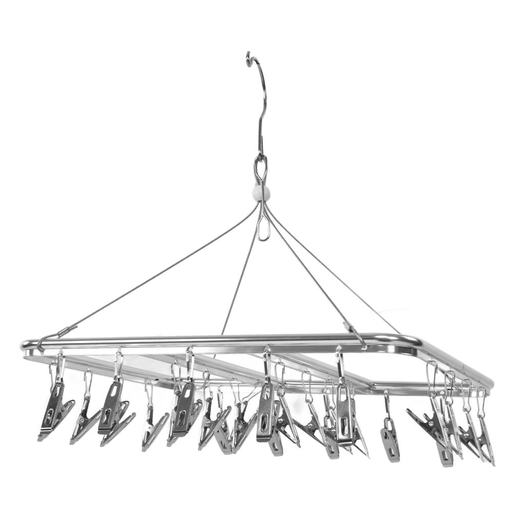 Multifunction Aluminum Alloy Laundry Drying Rack with 26 Clips for Socks Underwear Scarf Gloves