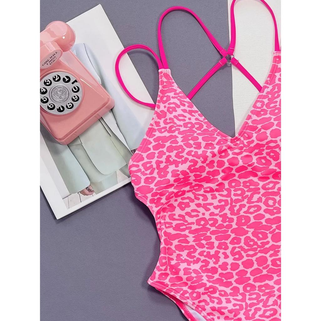 2024 New Summer Women Solid Color Swimsuit Backless Cross Bandage Swimwear One-Piece Suit Sexy Push Up Bikini Beachwear Bodysuit