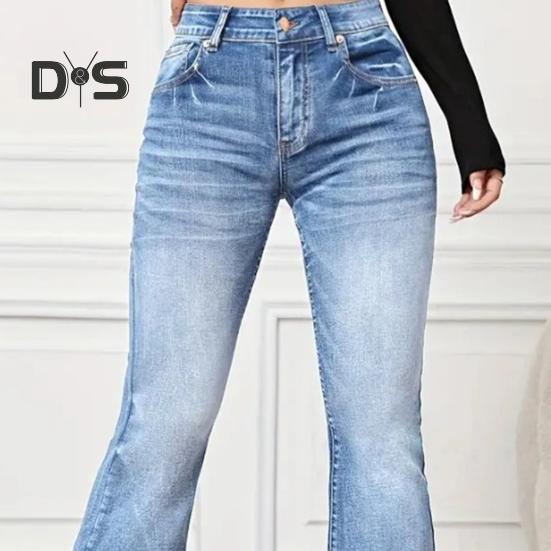 Damjeans Hög midja Utsvängd fåll Knäppning med dragkedja Gradientfärg Lös passform Flera fickor Streetwearbyxor Vardagskläder Långbyxor