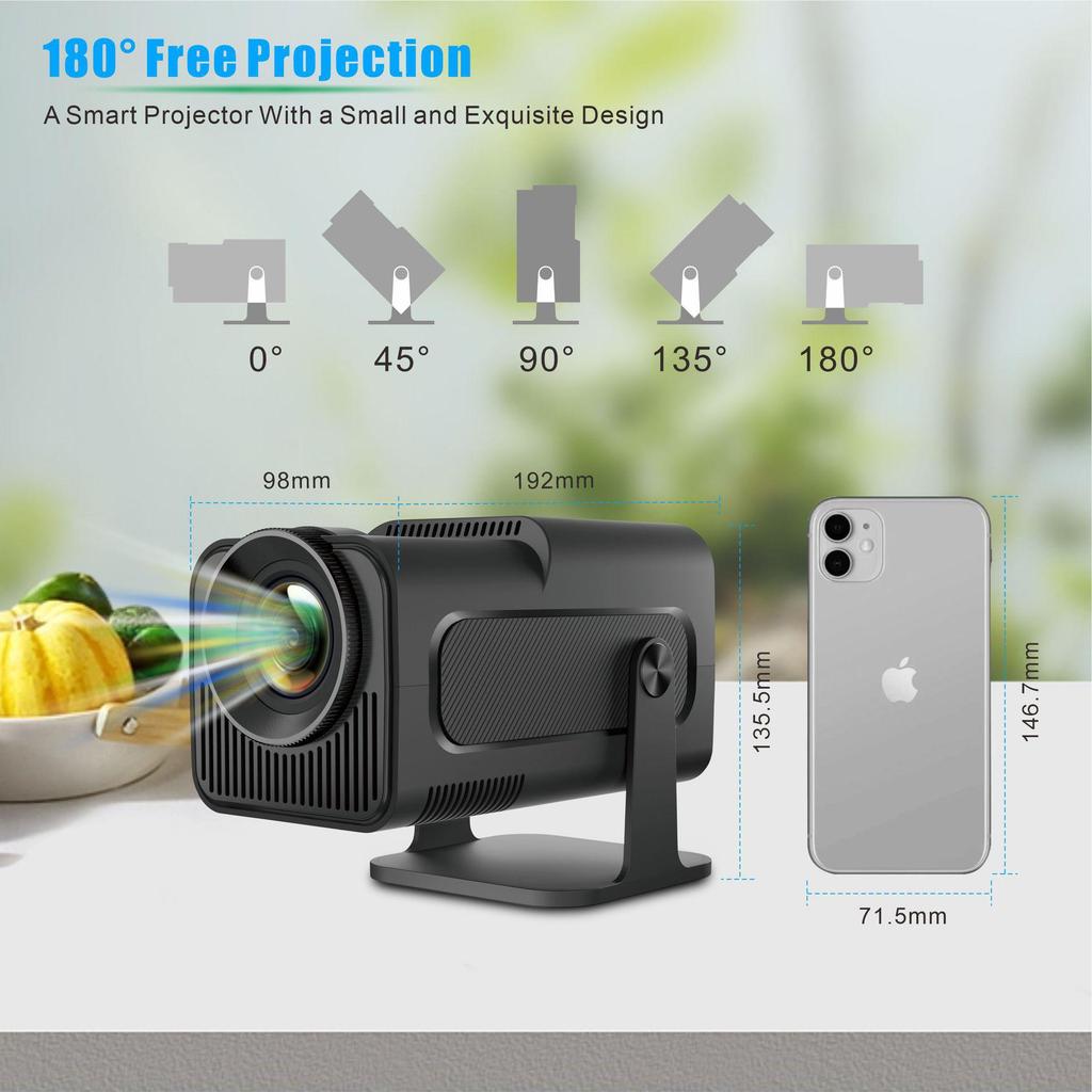 1080p HD Portable Smart Projector with Android and Wireless Screen Mirroring HY320