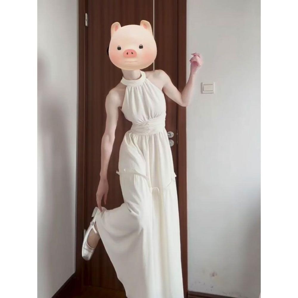 

Платье-сарафан без рукавов с бретельками через шею, детское летнее повседневное новое, для морского отдыха, тонкое, с французским темпераментом XL- (recommended 110-60kg)