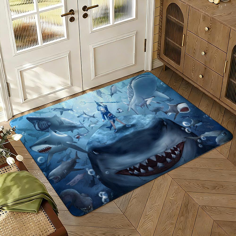 Anime G-Gawr G-Gura Floor Mat Soft Thickened Absorbent Non-Slip Bedroom Living Room Door Mat Home Decor Flannel Rugs
