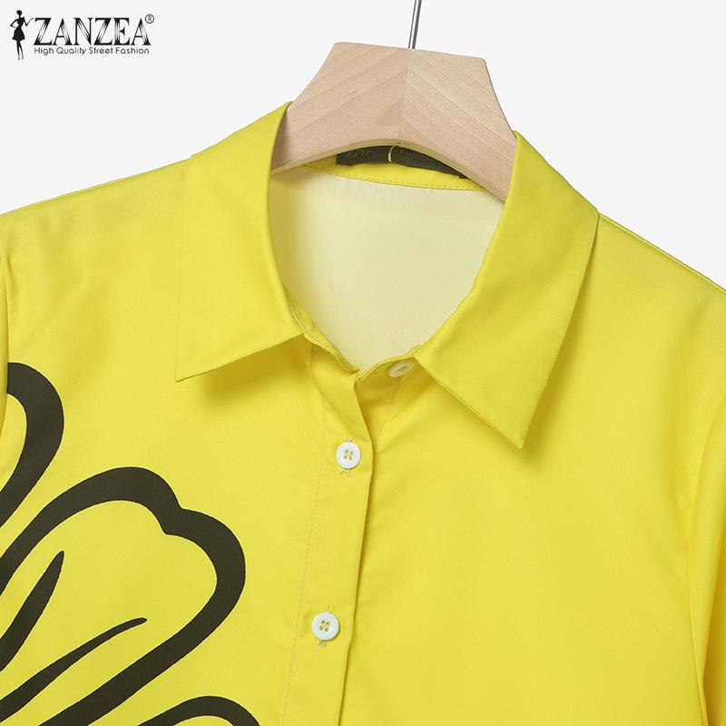 ZANZEA Women Long Sleeve Print Blouse and Pants Casual Two Piece Suit Sets