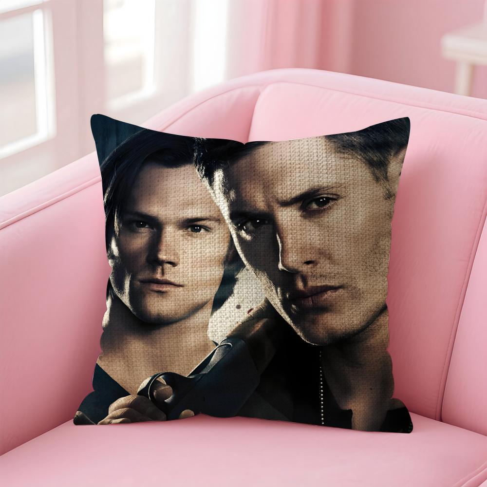 SSupernatural TV Series Cushion Cover Natural Linen Pillow Case DoubleSided Print Decorative Sofa Pillowcase Home Decor Gift