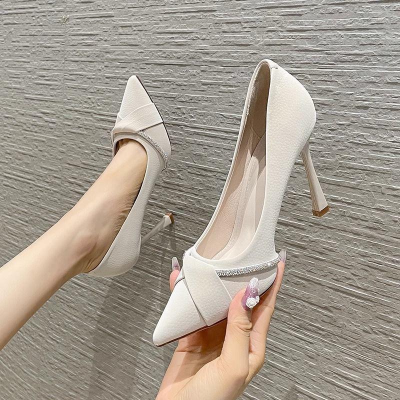 High Heels For Women With Sharp Toe Slipon Elegant Pu Dress Footwear For Office And Spring