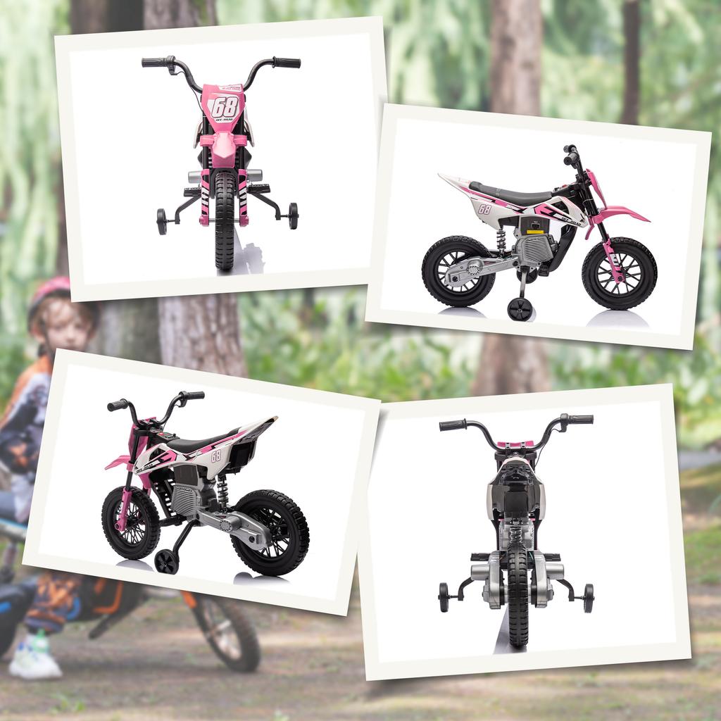 Electric Motocross Bike for Kids, Ages 3-6, 2 x 12V Motors, 5 km/h, 109.5 x 60 x 72.5 cm, Pink