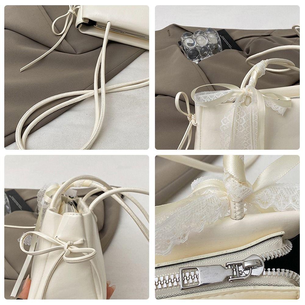 Trendy Multicolor Shoulder Bag PU Leather Large Capacity Underarm Bag with Lace Ribbon Bowknot Versatile Commuting Bag Travel
