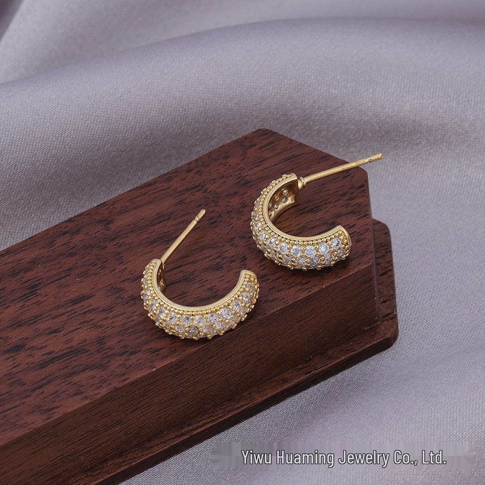 French Light Luxury Zircon Diamond Stud Earrings - Versatile & Trendy Styles