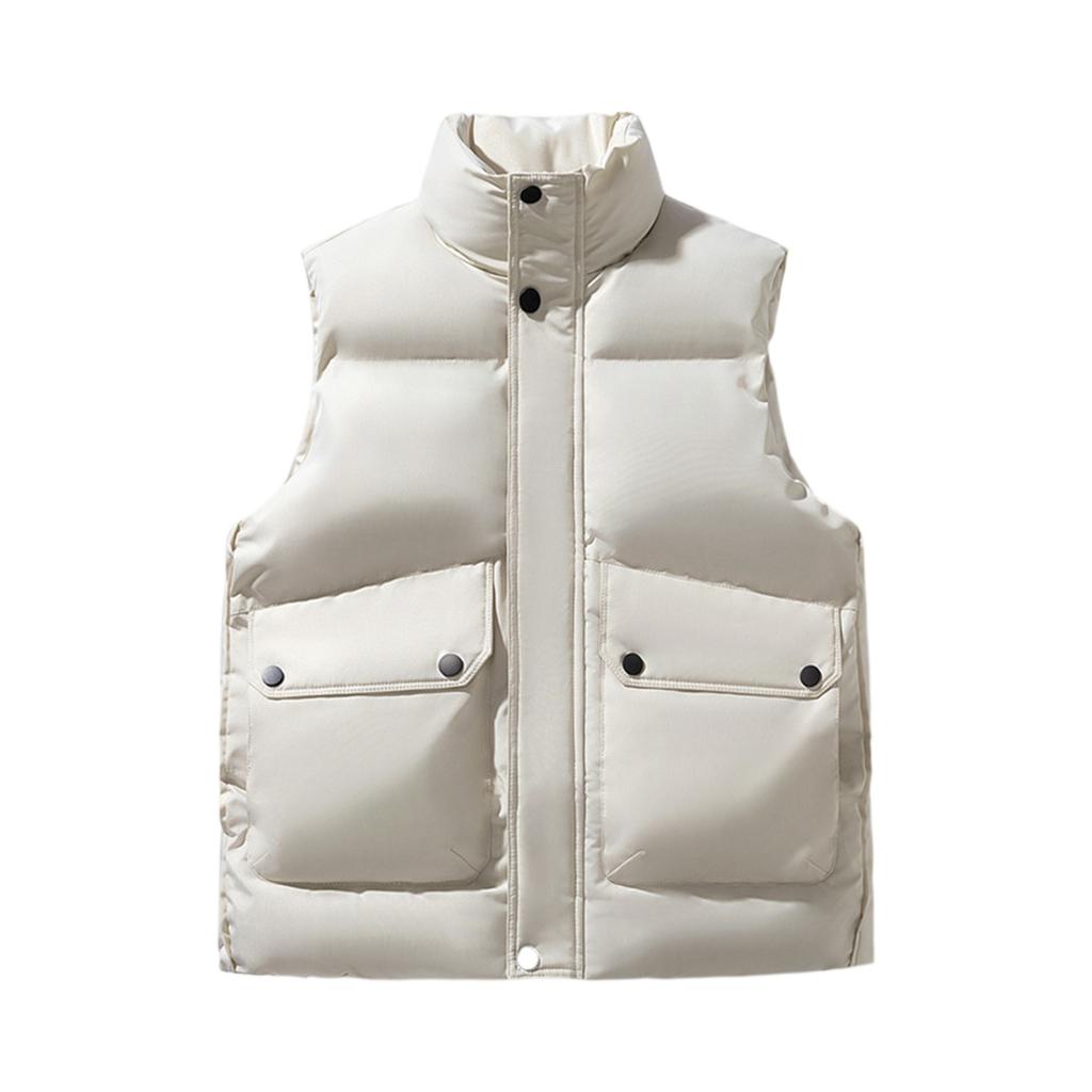 Men's Solid-color Casual Vest, Men's And Women's Style Zipper Stand-up Collar With Cotton Warm Sleeveless Vest