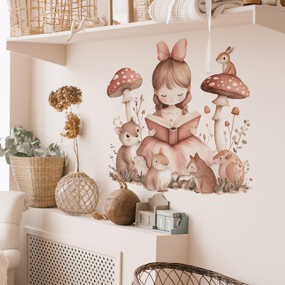 Lesen Kleines Mädchen Schlafzimmer Wohnzimmer Zuhause Hintergrund Wandaufkleber Dekor Abnehmbares Zuhause Kunst Abziehbild