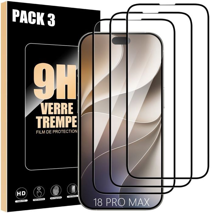 3x Full Tempered Glass for iPhone 18 Pro Max, Protection with Black Anti-Scratch Edge