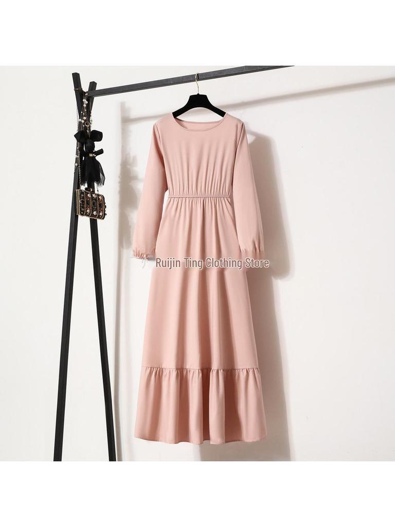 Women's Solid Color Long Sleeve Pullover A-Line Dress