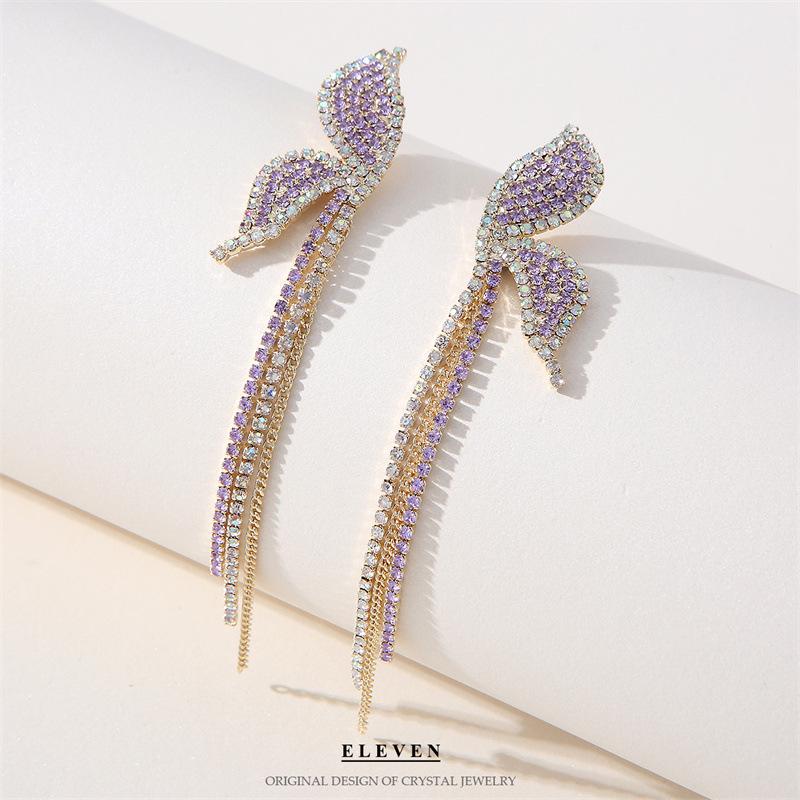 S925 Silver Needle Rhinestone Tassel Earrings - Exquisite Long Claw Chain with Colored Diamonds, European & American Style
