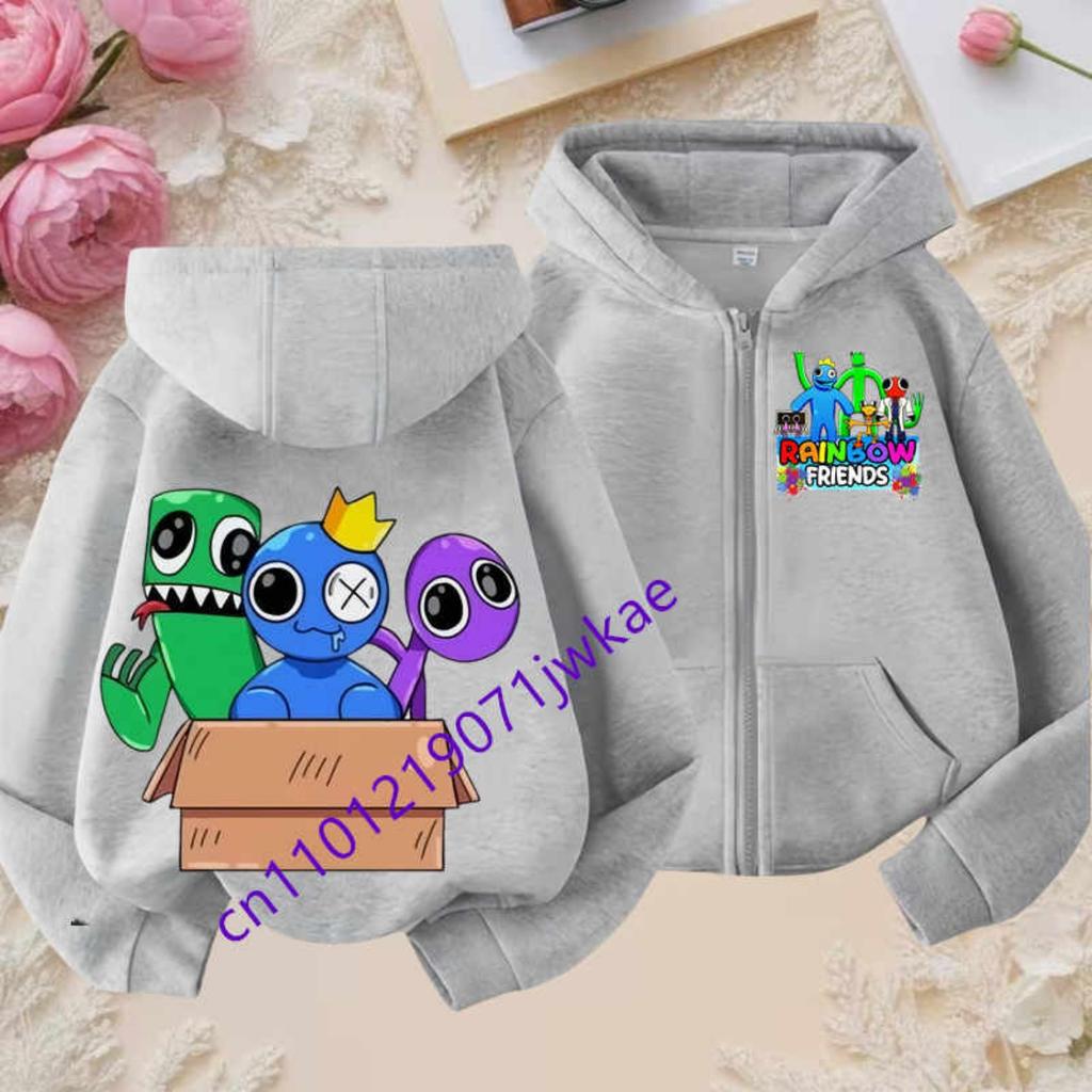 Rainbow Friends Kreslený Sportovní Plný Design Přívěsků Dětská Podzimní a Zimní Větruodolná Vysoce Kvalitní Dlouhý Rukáv Mikina na Zip