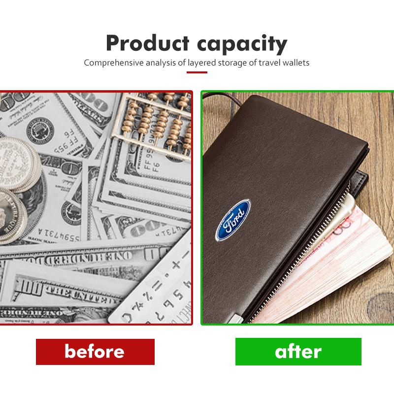 JQOZ8 For Ford Large Capacity Long Zipper Wallet Multi-slot Leather Wallet Escort KA Flex Everest KA Expedition Falcon Fusion
