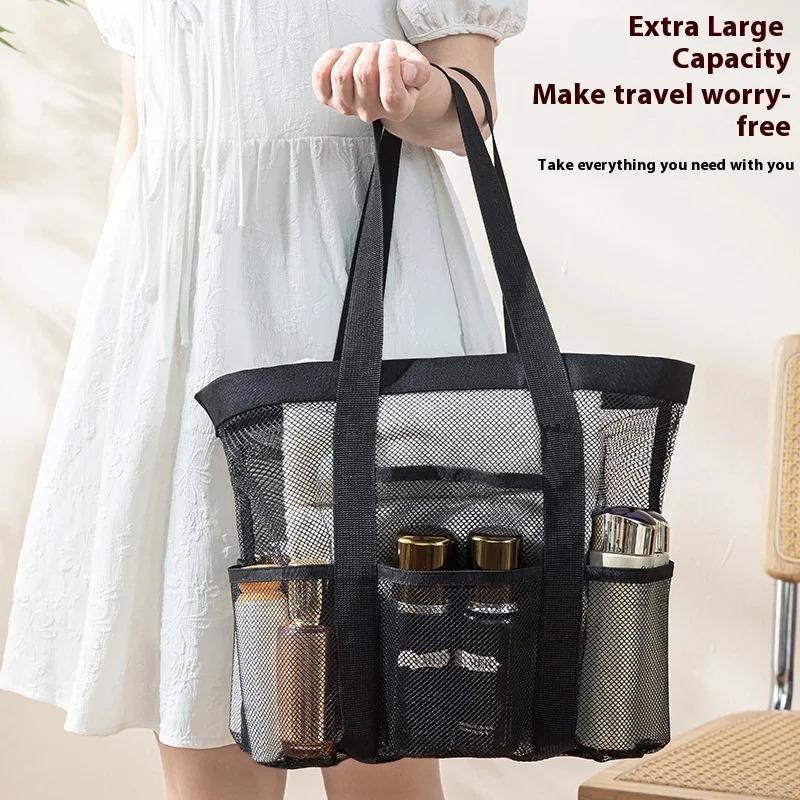 Large Capacity Mesh Beach Bag Multifunctional Travel Tote for Swimming Portable Single Shoulder Bag with Swimsuit Storage