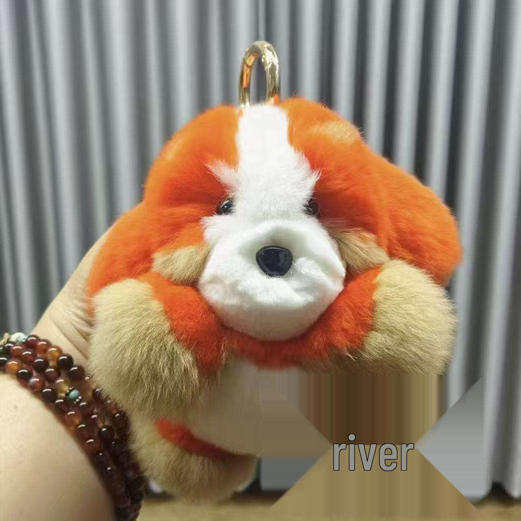 Adorable Chubby Dog Keychain with Real Rabbit Fur - Plush Toy & Backpack Ornament