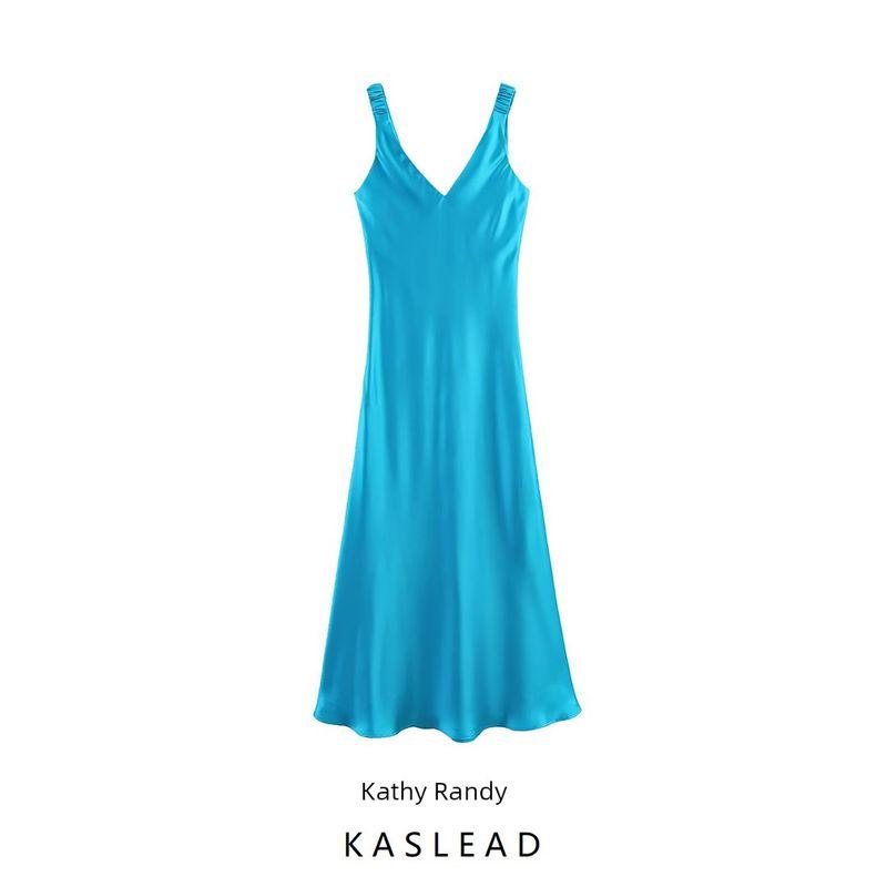 Kaslead New Arrival Women's Clothing Fashion Style Silk Satin Texture Sleeveless Midi Skirt Dress 2770399 402