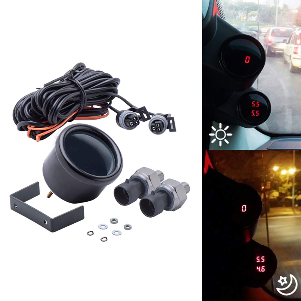 Dual Display Air Suspension Gauge Air Ride Air Pressure Gauge 2Inch 0-220PSI With 2Pcs 1/8NPT Sensors And 16.5Ft Sensor Cable LCD Blue