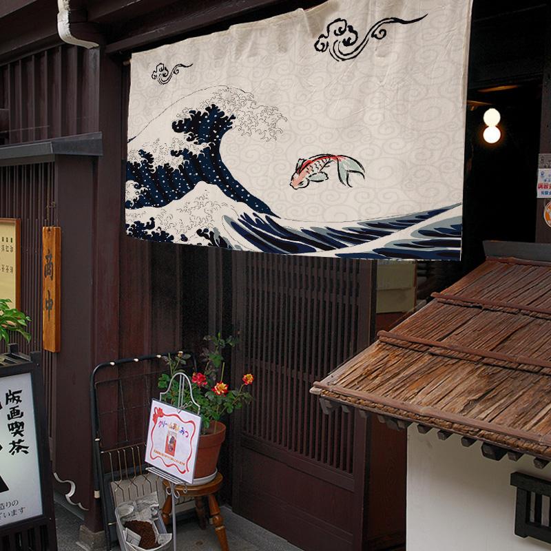 Japanese Koi Door Curtain Restaurant Bar Partition Curtain Art Painting Drape Entrance Hanging Half-Curtain  Sushi Izakaya Decor