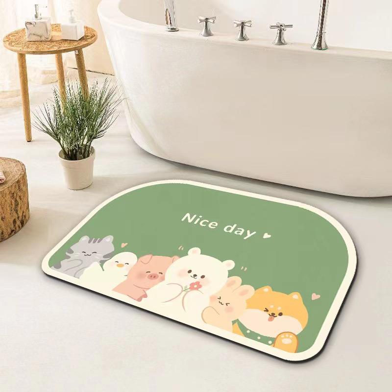 Cartoon Panda Diatomaceous Earth Anti-Slip Bathroom Floor Mat - Absorbent, Wear-Resistant, Household Foot Pad