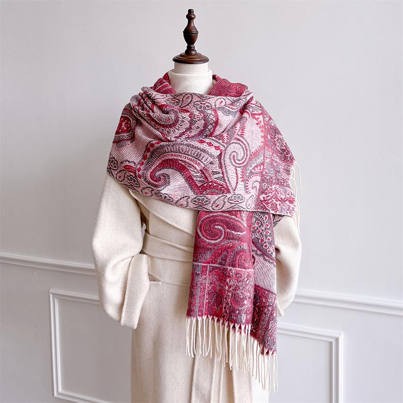 Fashion Paisley Jacquard Cashmere Scarves for Women Warm Thick Blanket Hijabs Tassel Long Lady Shawls Scarf Poncho Stoles