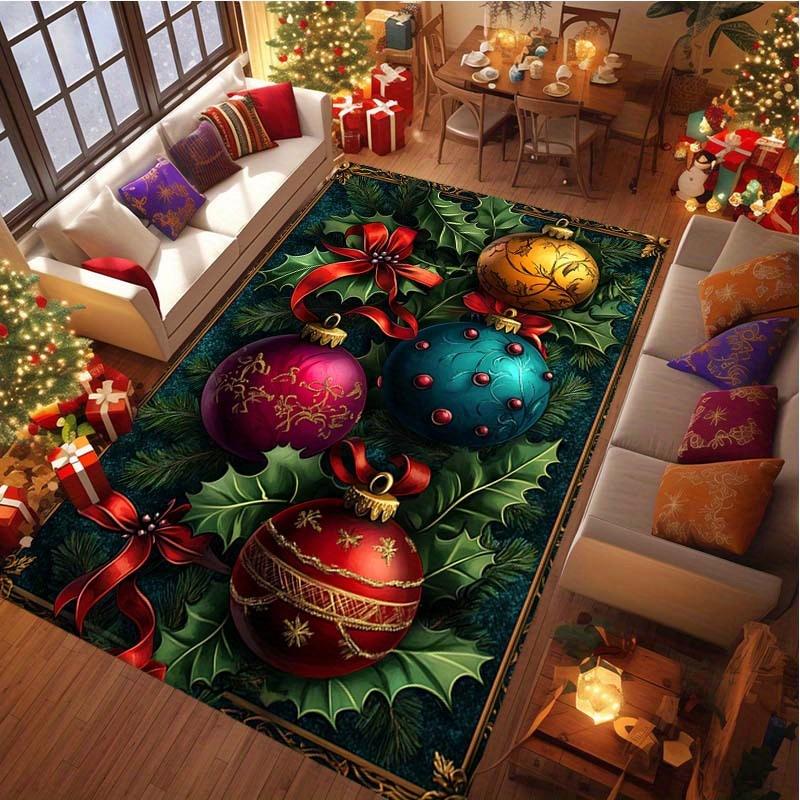 Christmas Holly Leaf Fashion Print Home Area Rug - Anti-Slip for Living Room, Sofa, Table, Large Bedside Mat, Christmas Decorati