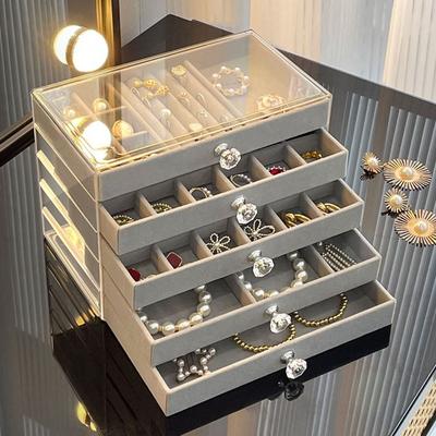 Transparent Velvet Jewelry Box Large Capacity Jewelry Storage Box Drawer Storage Holder  Desk Use