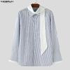 INCERUN Oversized Men Long Sleeve Patchwork Buttons Up Casual Striped Shirts Tops