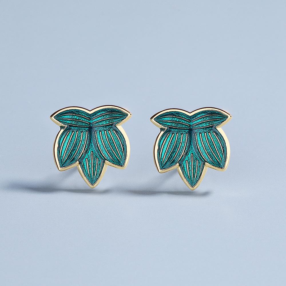 Dark Green Coconut Leaf Stud Earrings Creative Simple Retro Butterfly Women S Temperament Earrings