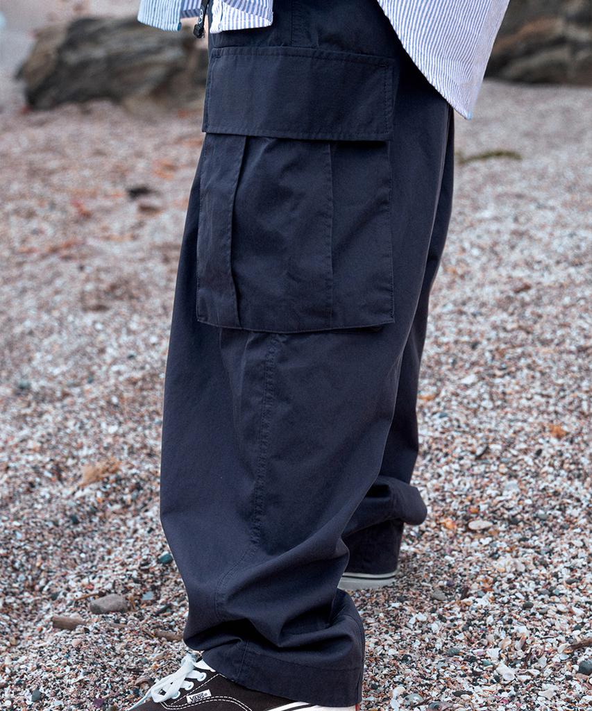 MIDNIGHT12AM Wide Tapered Cargo Pants - Navy