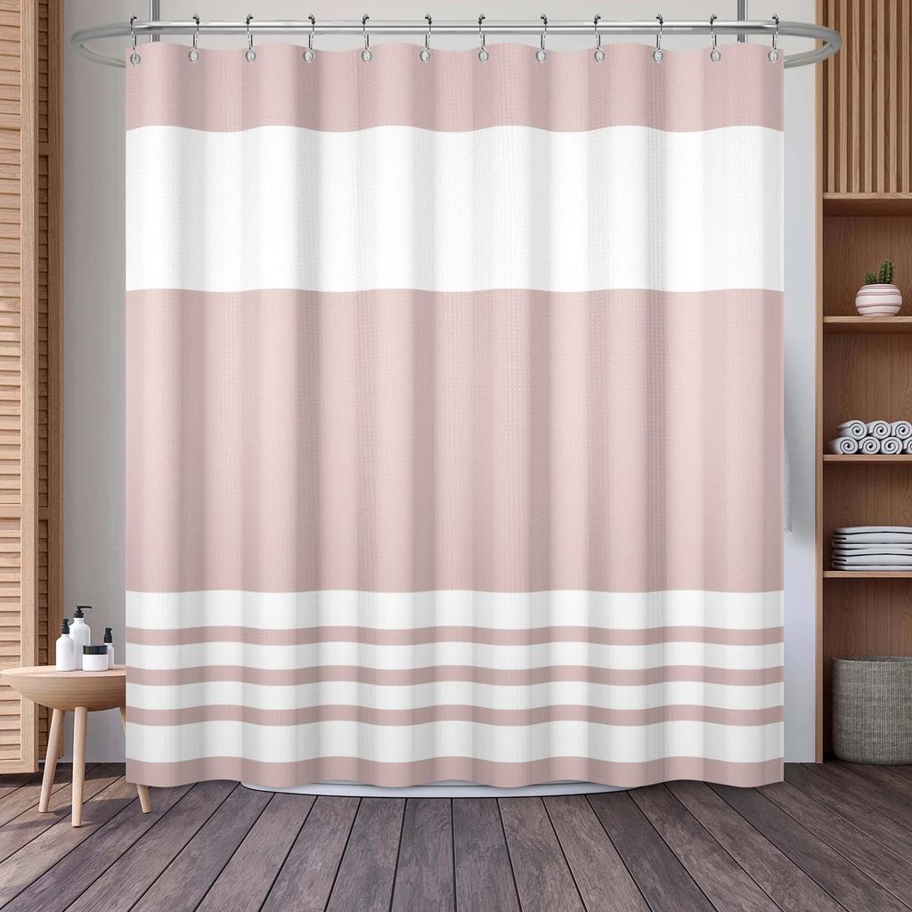 Waffle Shower Curtains Modern Hotel Style Striped Geometric Pattern Bath Decor Waterproof Polyester Bathroom Curtain with Hooks
