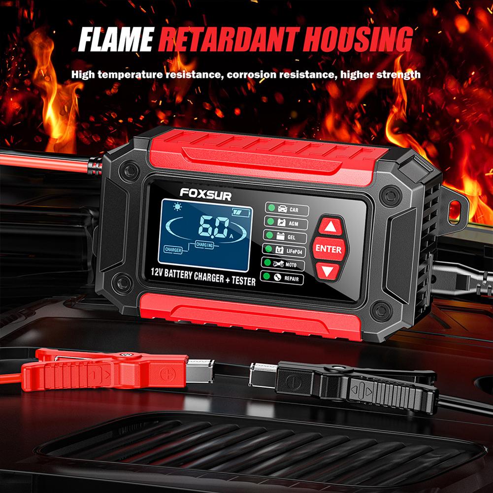 6A 12V Full Automatic Battery Charger LCD Display Tester AGM GEL Lead-Acid Charger Pulse Repair Digital Car Battery Charger