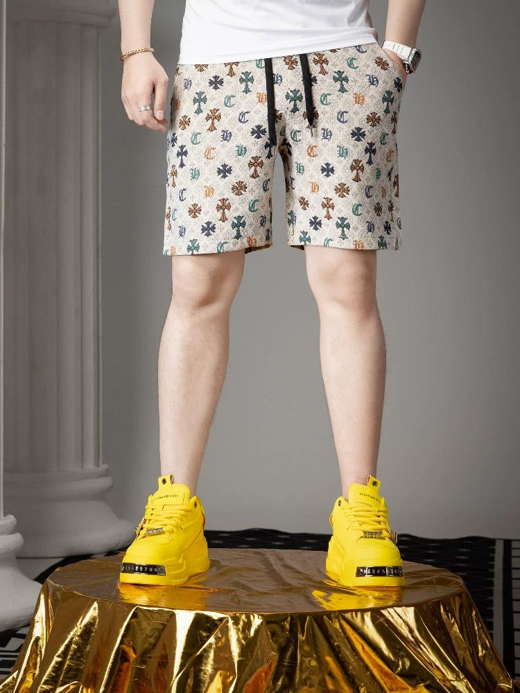 

Ozhouzhan 2025 Summer New Fashion Brand Full Flower Shorts Men s Trendy Casual Straight Shorts Fashion Beach Pants 3XL грязно-белый