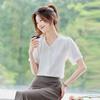 Tluoman Elegant V-Neck Chiffon Short Sleeve Blouse